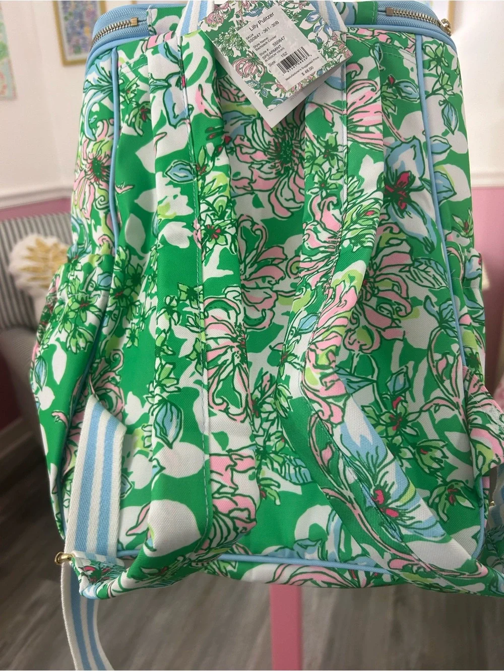 NWT, Lilly Pulitzer Backpack Cooler, Spearmint Blossom Views